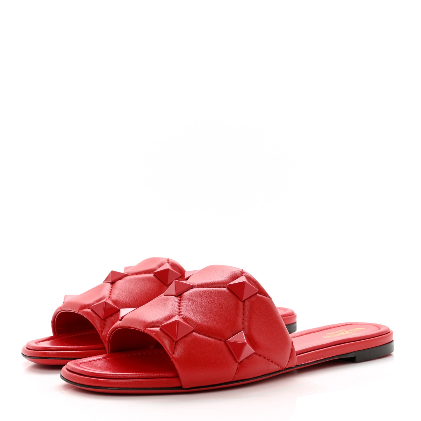 Nappa Monochrome Roman Stud Flat Slide Sandals 39 Rouge Pur