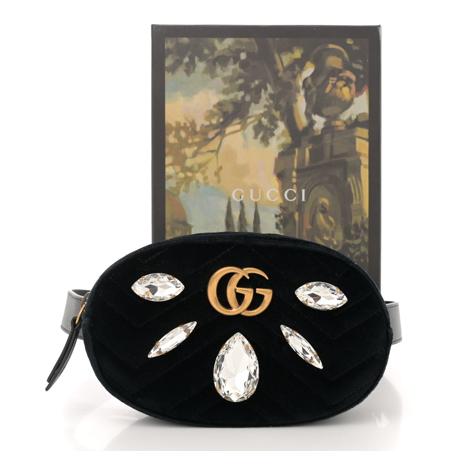 Velvet Matelasse Marquise Crystals GG Marmont Belt Bag 85 34 Black
