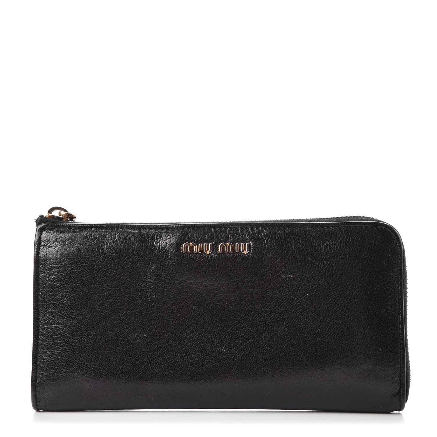 Miu Miu Goatskin Madras Zip Around Wallet Black 1 of 13