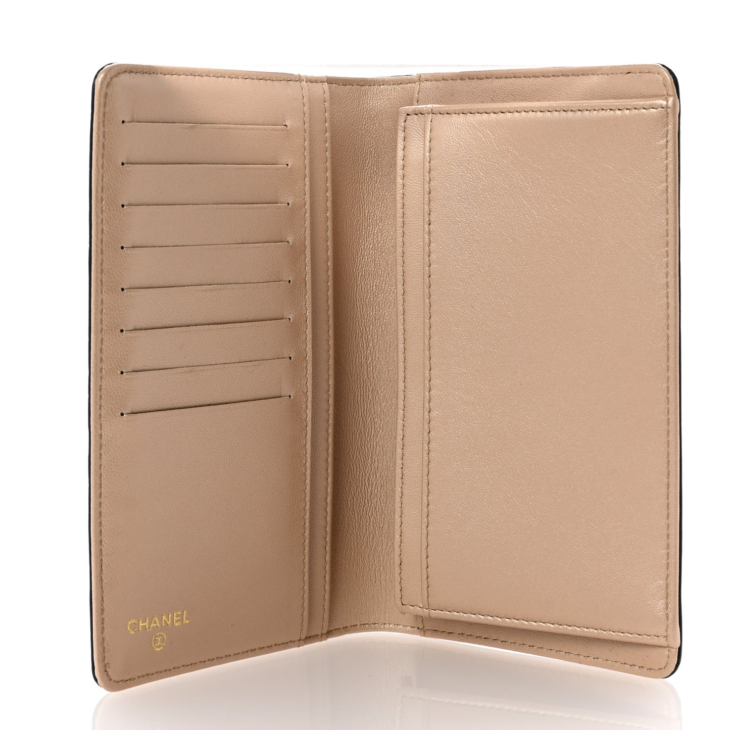 Lambskin Camellia Embossed Yen Wallet Black