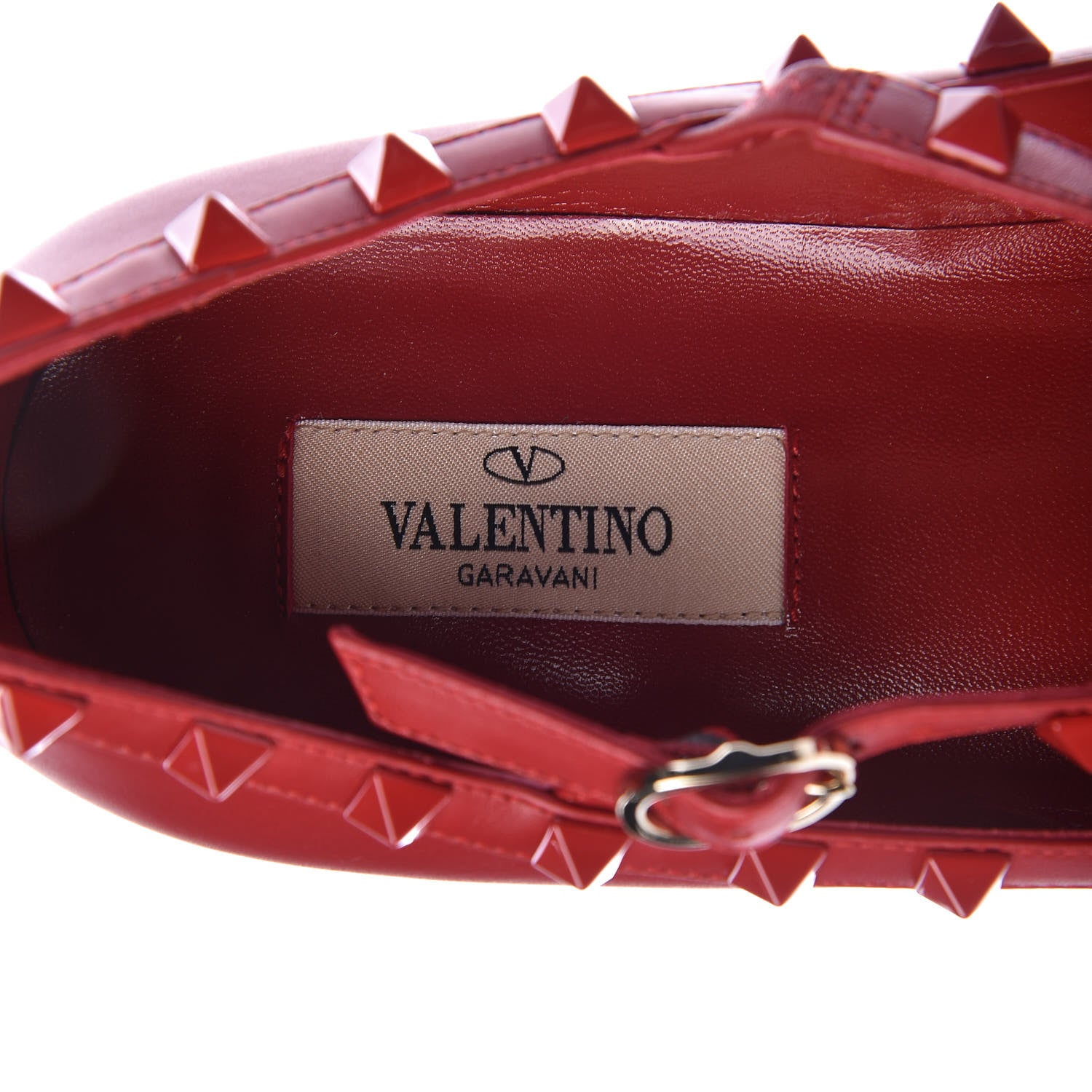 Valentino Garavani Calfskin Lacquered Monochrome Rockstud Cage Ballerina Flats 39.5 Rosso Valentino 4 of 7