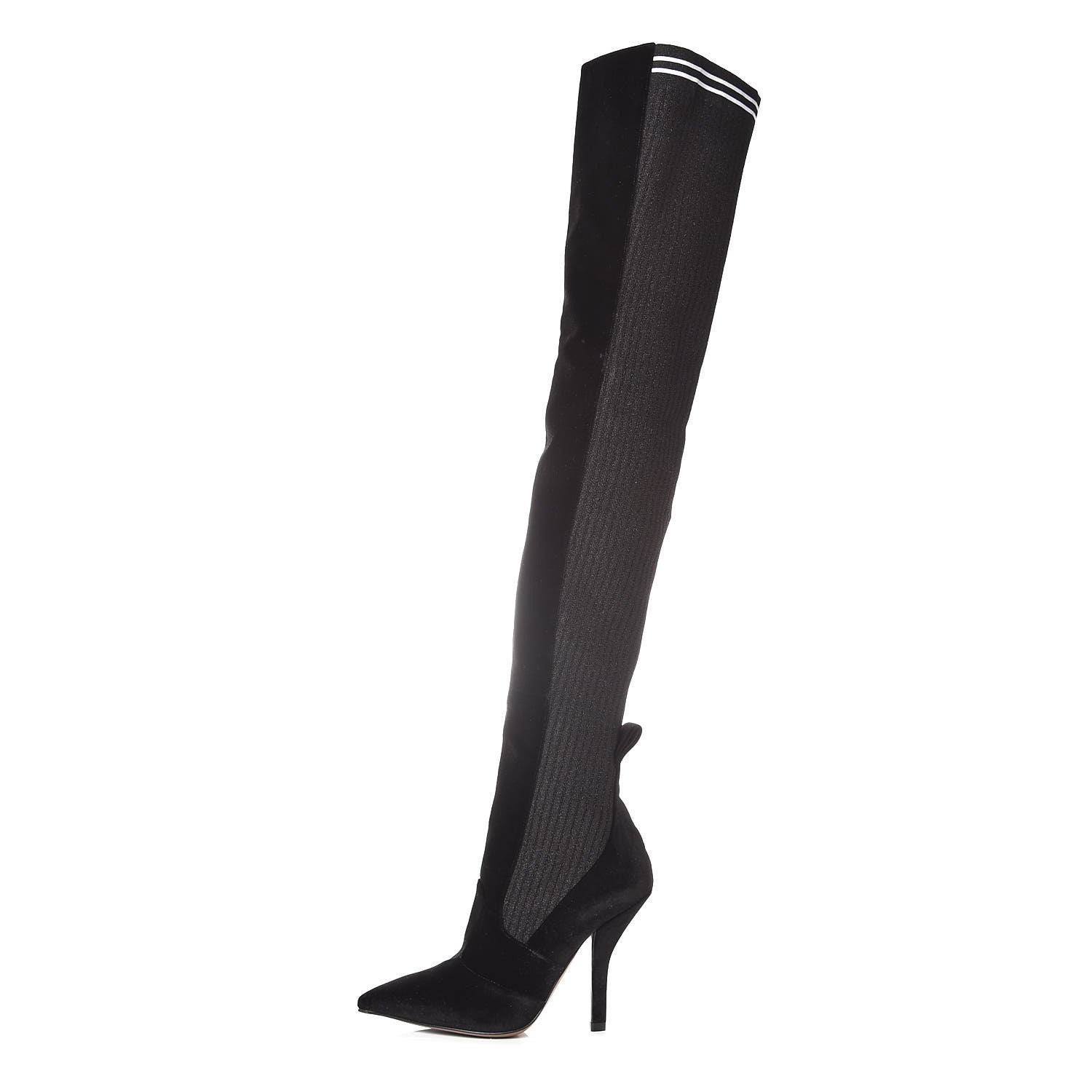 Fendi Velvet Lurex Rockoko Thigh High 105mm Boots 37 Black 1 of 6