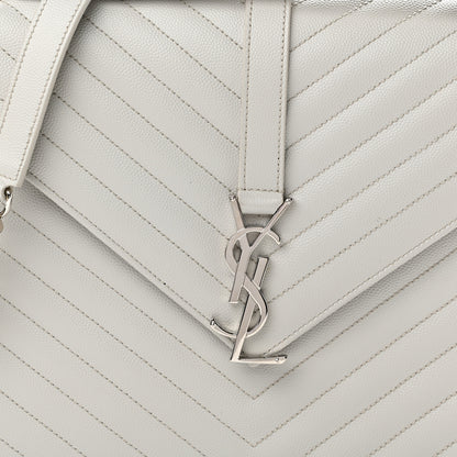 Saint Laurent Grain De Poudre Matelasse Chevron Large Monogram Satchel Light Grey 7 of 9