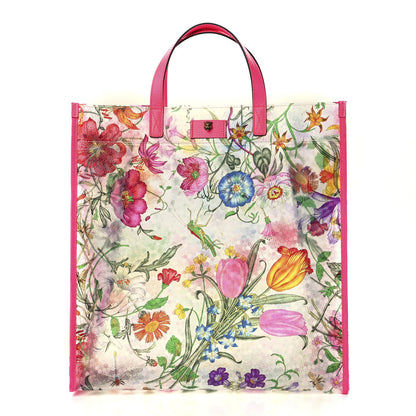 Gucci Calfskin Textured Vinyl Print Flora Tote Fluorescent Fuchsia 1 of 11