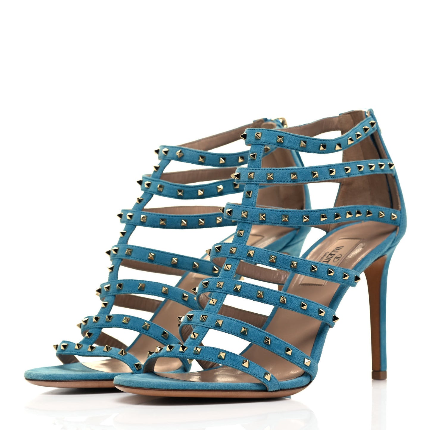 Suede Lovestud Caged 90mm Sandals 38 Cerulean