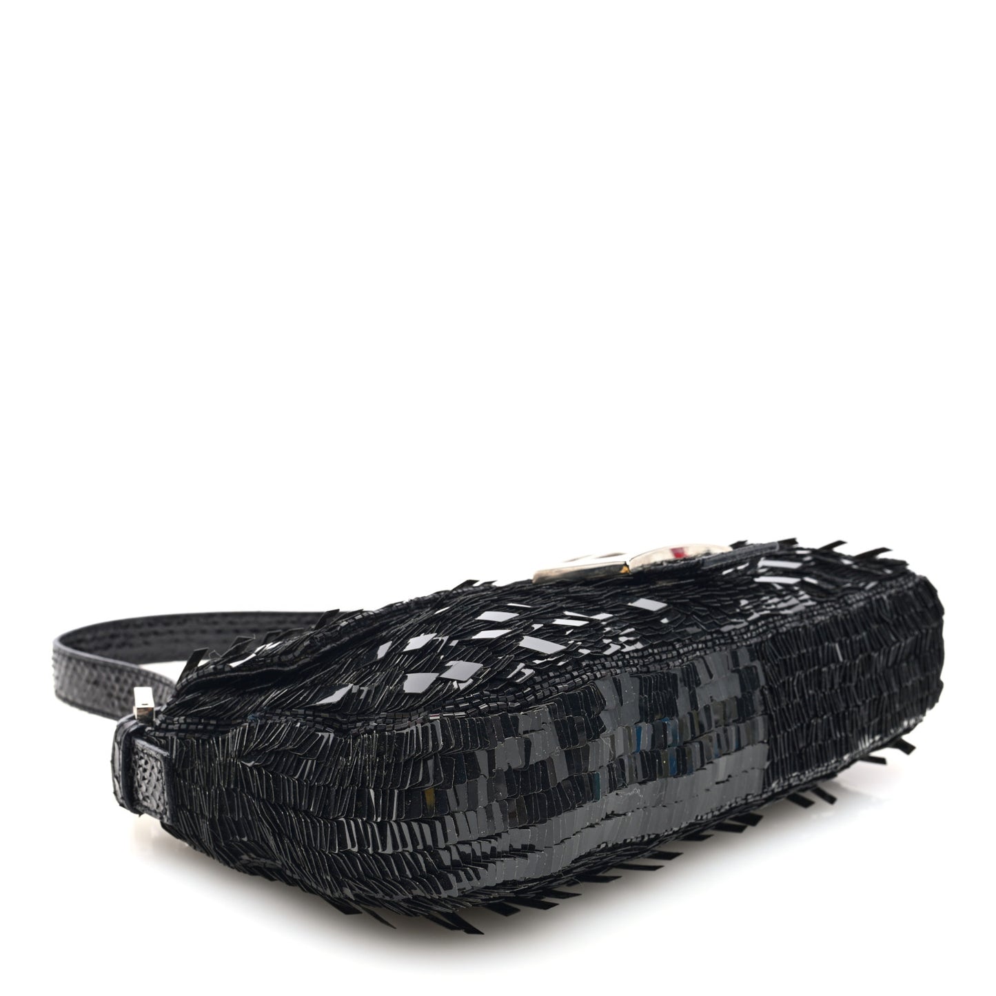 Sequin Paillettes Snakeskin Baguette Black