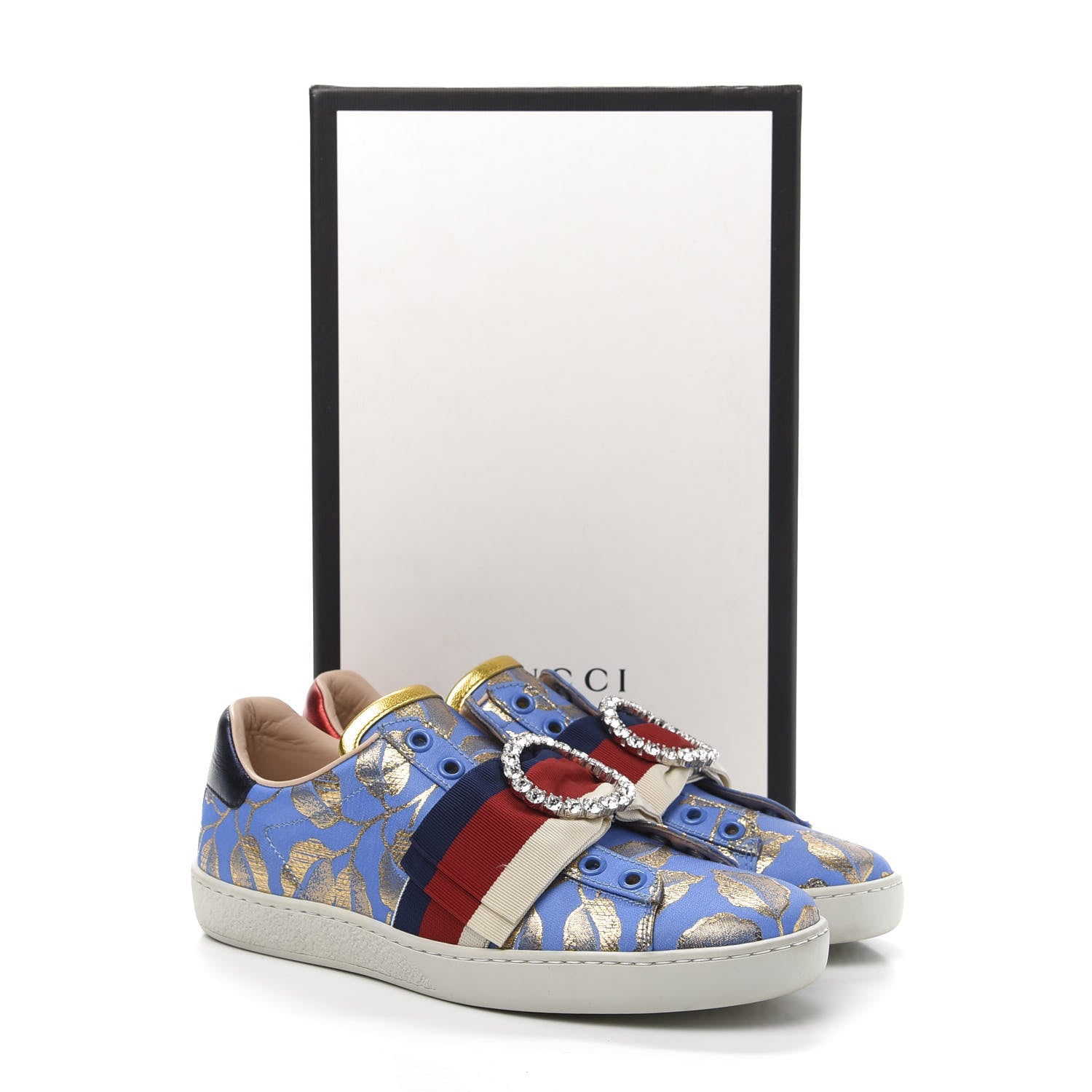 Gucci Lurex Jacquard Crystal Sylvie Web Branches Womens Ace Sneakers 36 Pervinca Gold 10 of 10