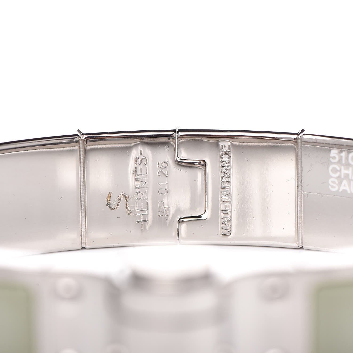 Hermes Enamel Charniere Uni Narrow Hinged Bracelet S Sauge 4 of 5