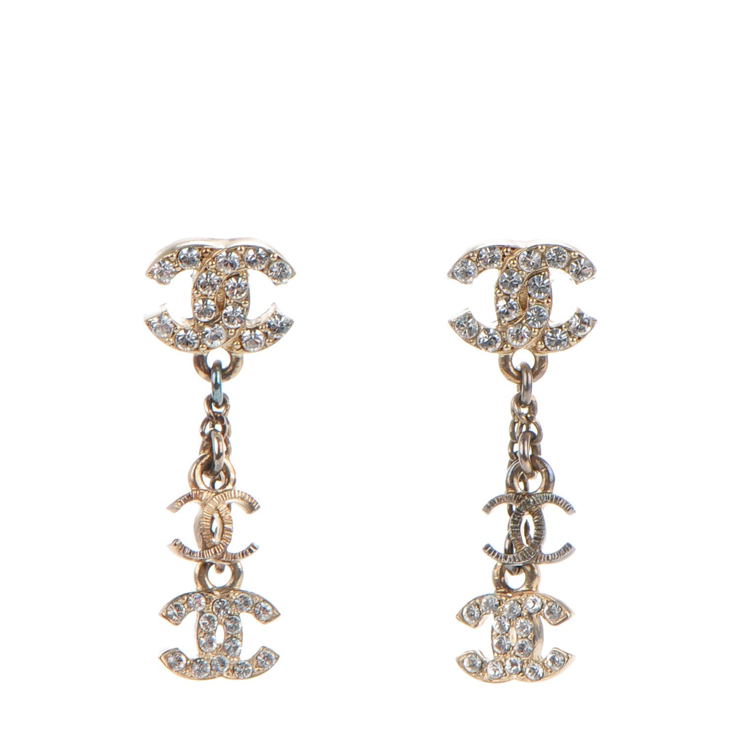 Chanel Crystal CC Dangle Earrings Gold 1 of 5