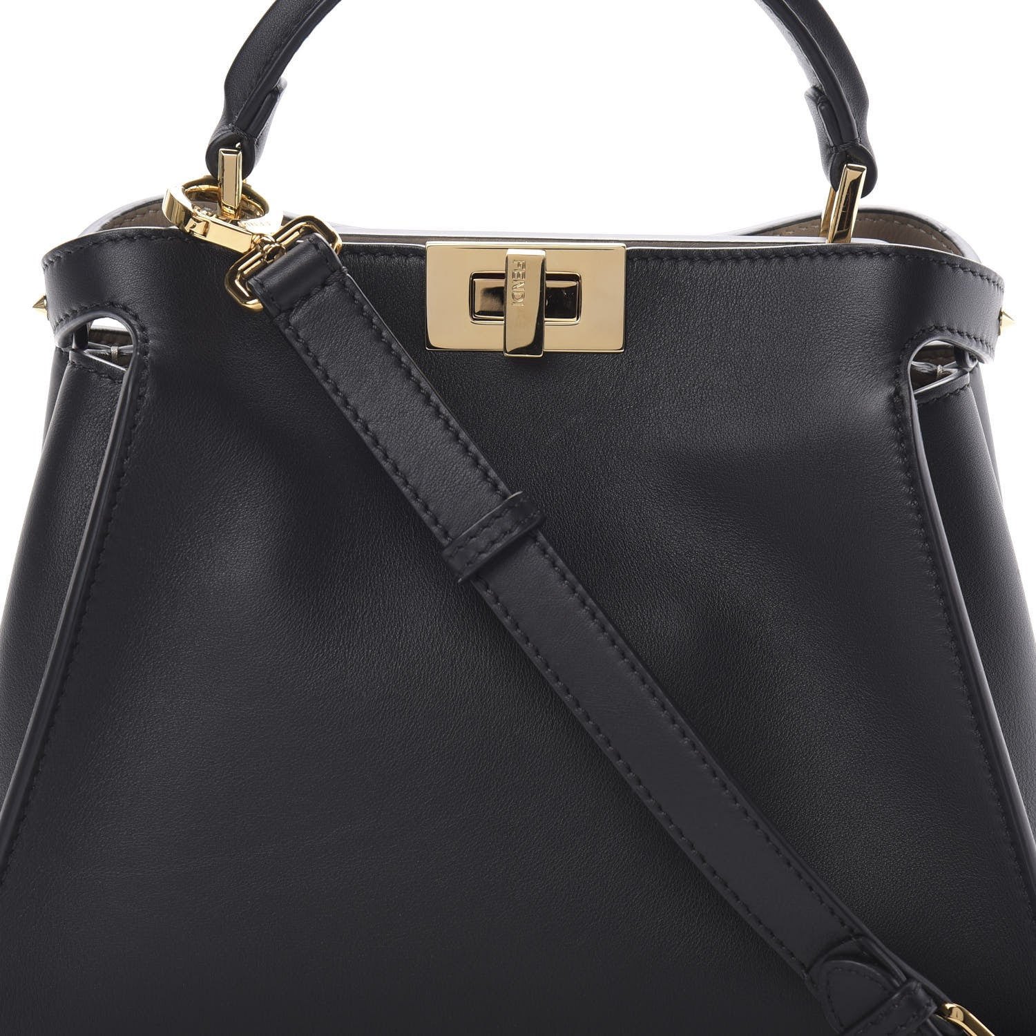Fendi Vitello Tahiti Burro Medium Peekaboo Iconic Essentially Satchel Black Corda 10 of 13