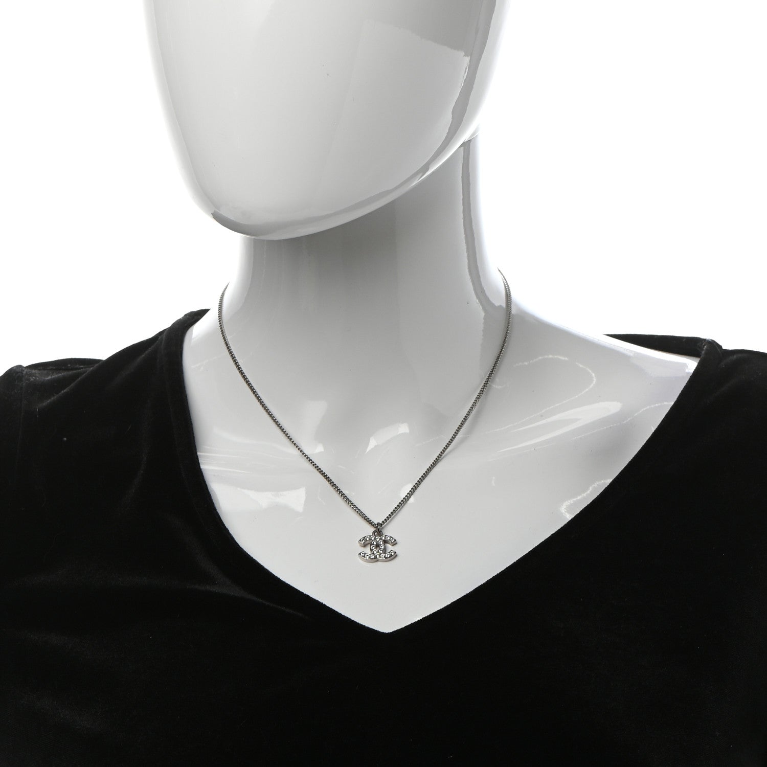 Chanel Crystal CC Necklace Silver 2 of 5