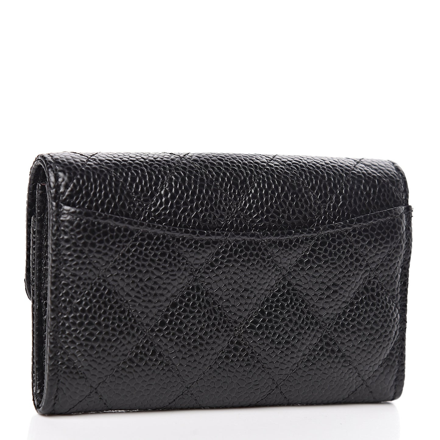 Caviar Quilted Flap Card Holder Wallet Black