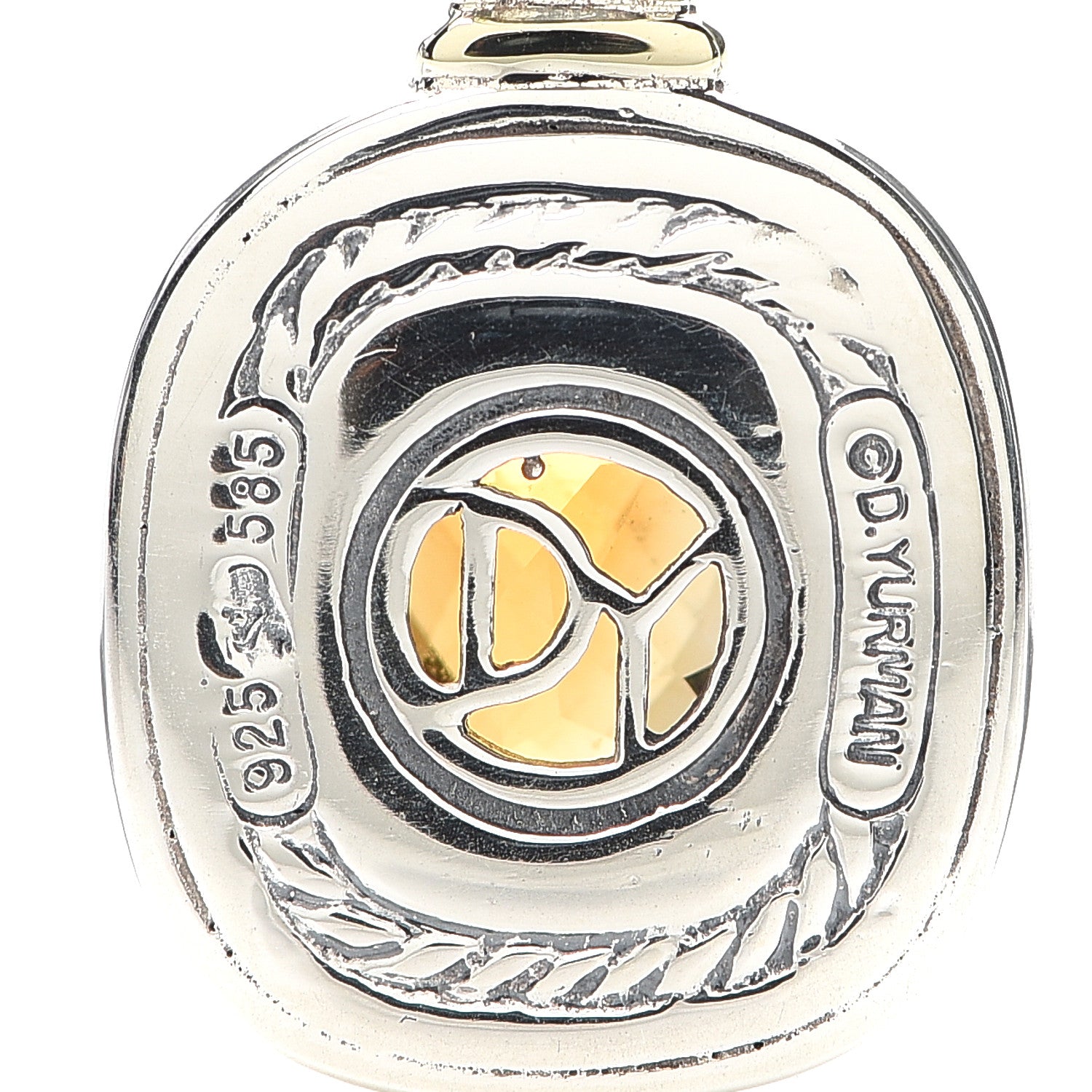 David Yurman Sterling Silver 14K Yellow Gold Citrine 12mm Albion Enhancer Pendant 3 of 3