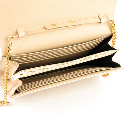 Saint Laurent Grain De Poudre Matelasse Chevron Monogram Chain Wallet Deep Beige 7 of 11