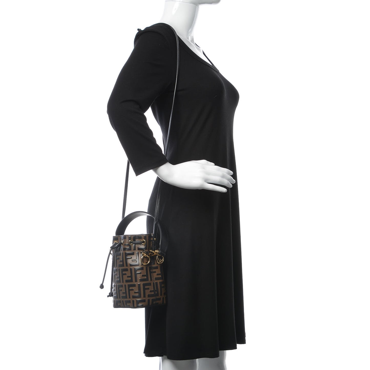 Vitello Liberty F is Fendi Bi-Color FF 1974 Embossed Mini Mon Tresor Bucket Bag Maya Black
