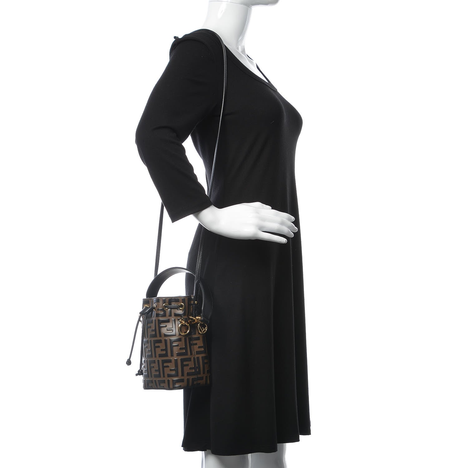 Fendi Vitello Liberty F is Fendi Bi-Color FF 1974 Embossed Mini Mon Tresor Bucket Bag Maya Black 2 of 7