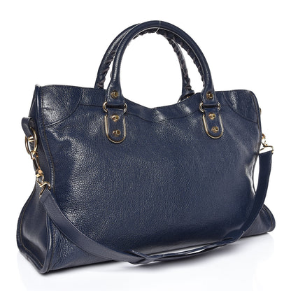 Balenciaga Chevre Gold Metallic Edge Hardware City Bleu Nuit Dark Sea 3 of 13
