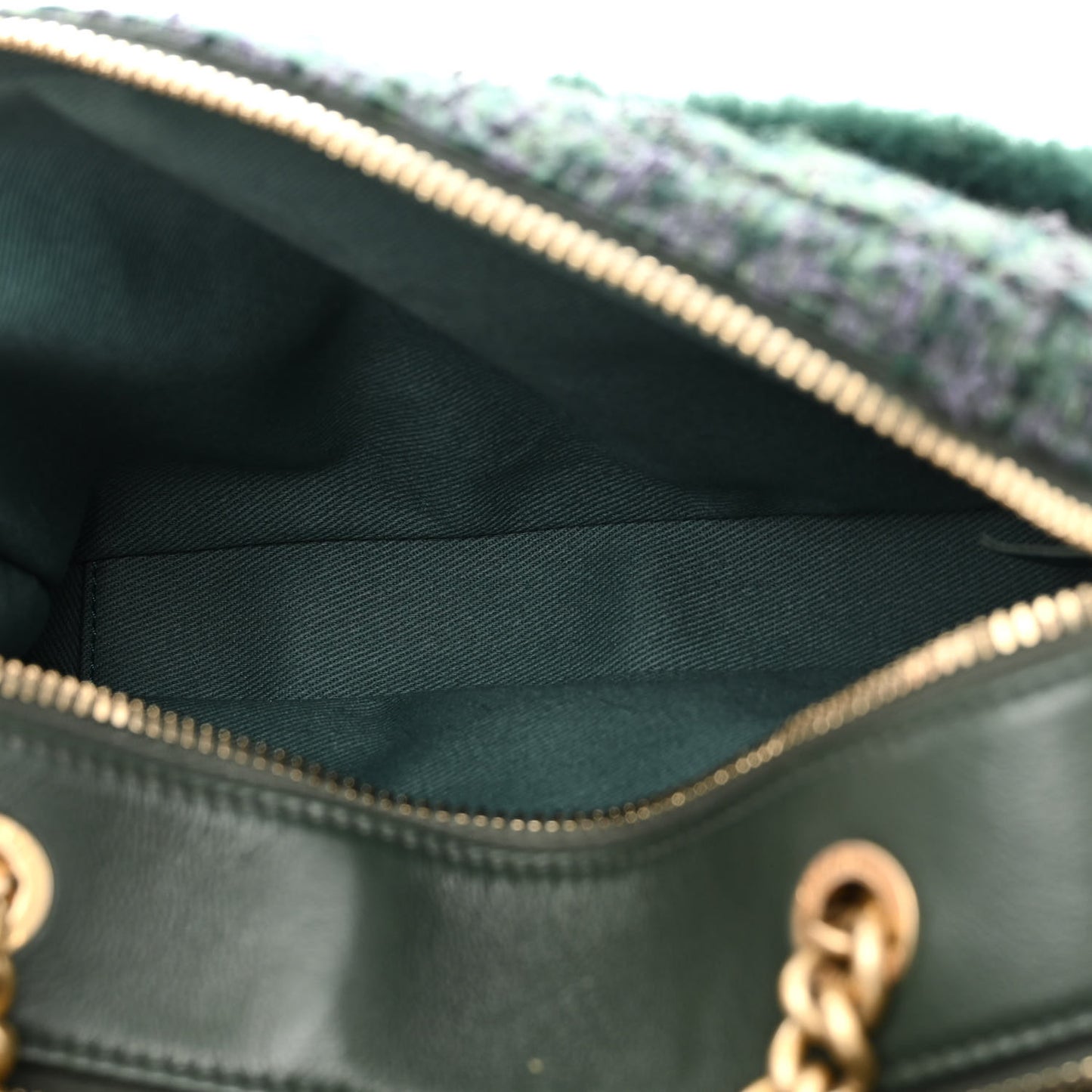 Tweed Shearling Grained Calfskin Camera Case Green