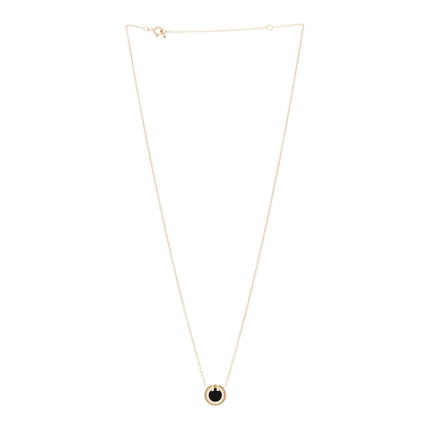 Tiffany 18K Yellow Gold Diamond Black Onyx Small T Circle Pendant Necklace 3 of 5