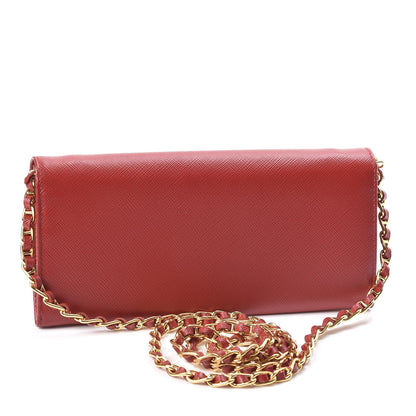 Prada Saffiano Metal Oro Chain Wallet Fuoco 2 of 9