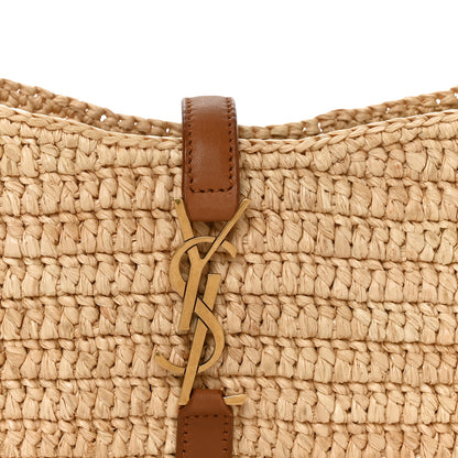 Saint Laurent Raffia Calfskin Le 5 A 7 Mini Hobo Natural Brick 7 of 9