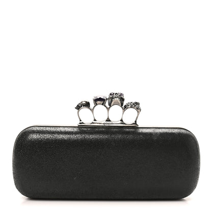 Alexander McQueen Metallic Lambskin Skull Knuckle Box Clutch Black 1 of 8