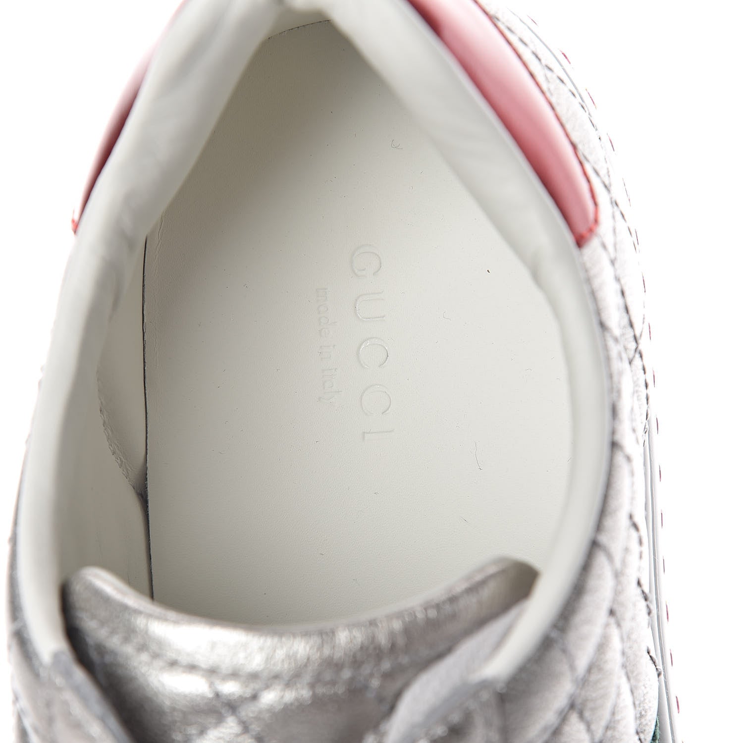 Gucci Laminated Nappa Crystal Web Bee Embroidered Trapuntata Womens Ace Platform Sneakers 38.5 Argento 5 of 7