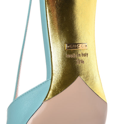 Gucci Malaga Kid Unia Cherry Pumps 38.5 New Acquamarine Emerald Cocoa 6 of 9