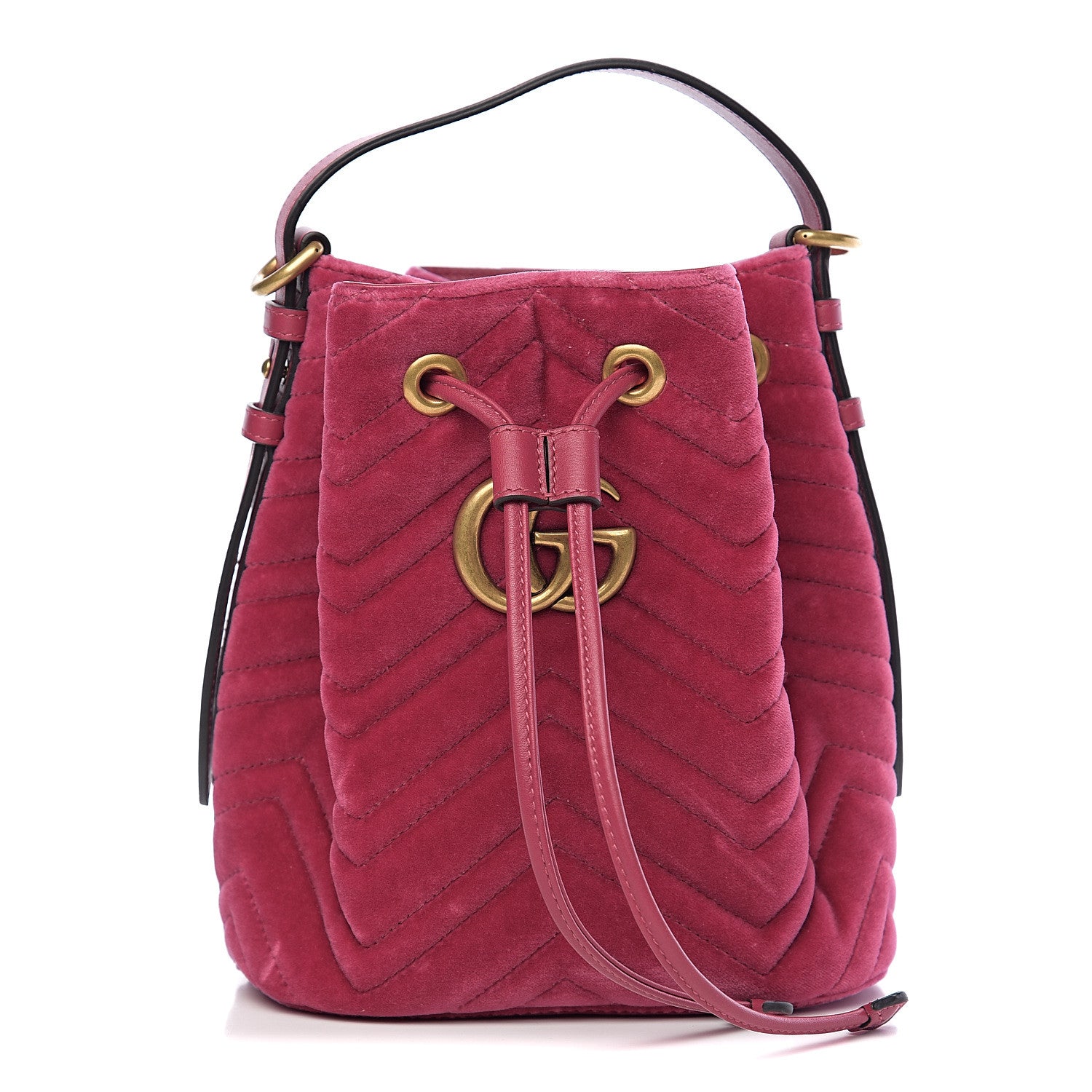 Gucci Velvet Matelasse GG Marmont Bucket Bag Light Raspberry Rose 1 of 9
