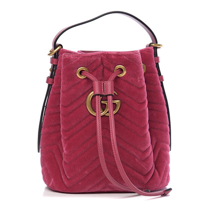 Gucci Velvet Matelasse GG Marmont Bucket Bag Light Raspberry Rose 1 of 9