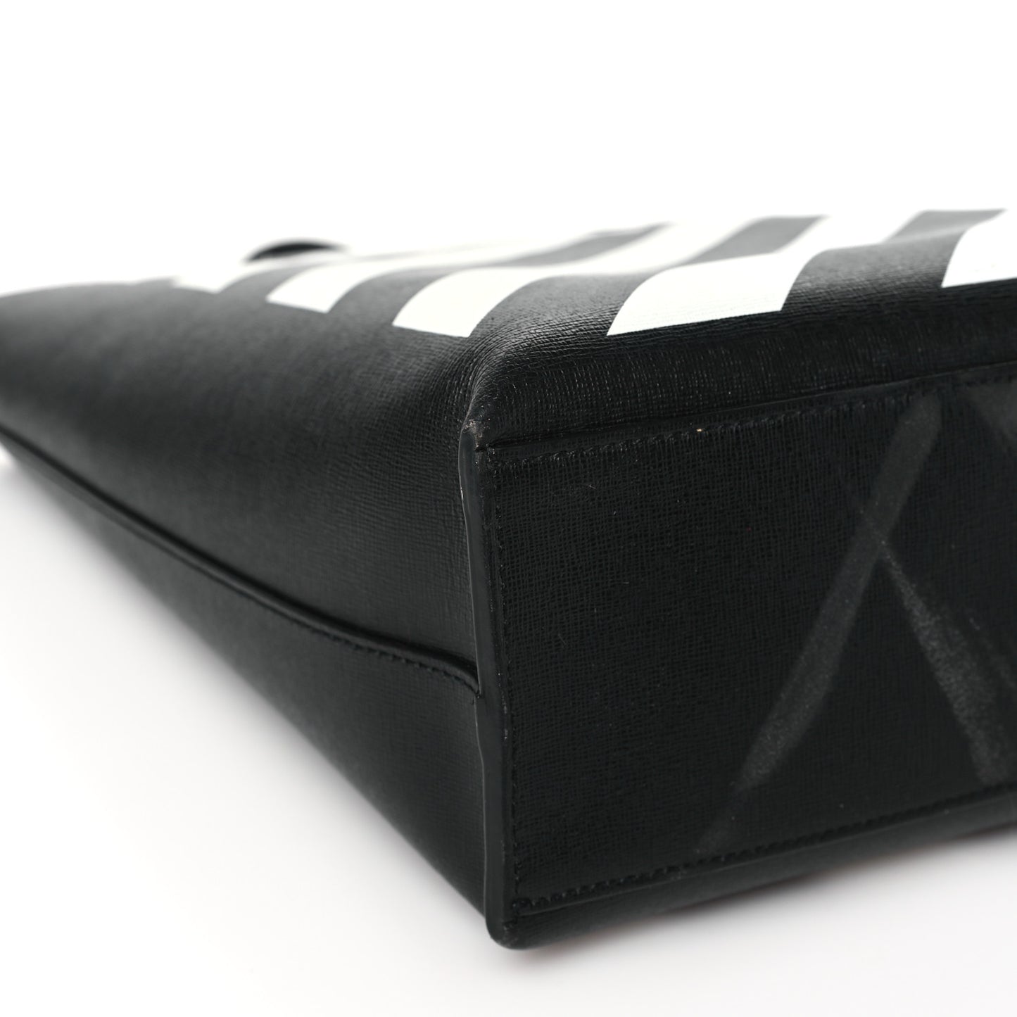 Saffiano Striped Diag Binder Crossbody Black White