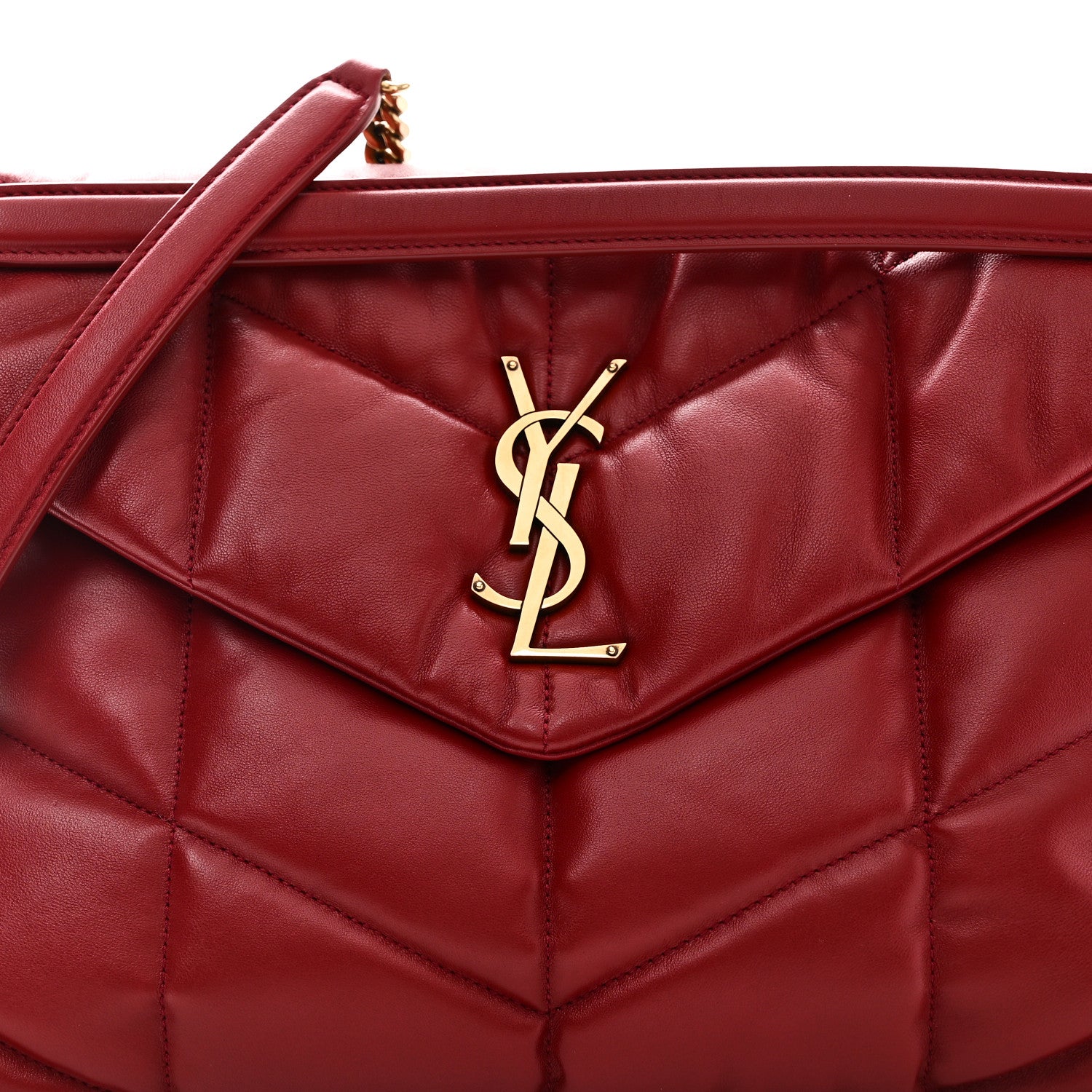 Saint Laurent Lambskin Quilted Medium Loulou Puffer Monogram Chain Satchel Opyum Red 8 of 10