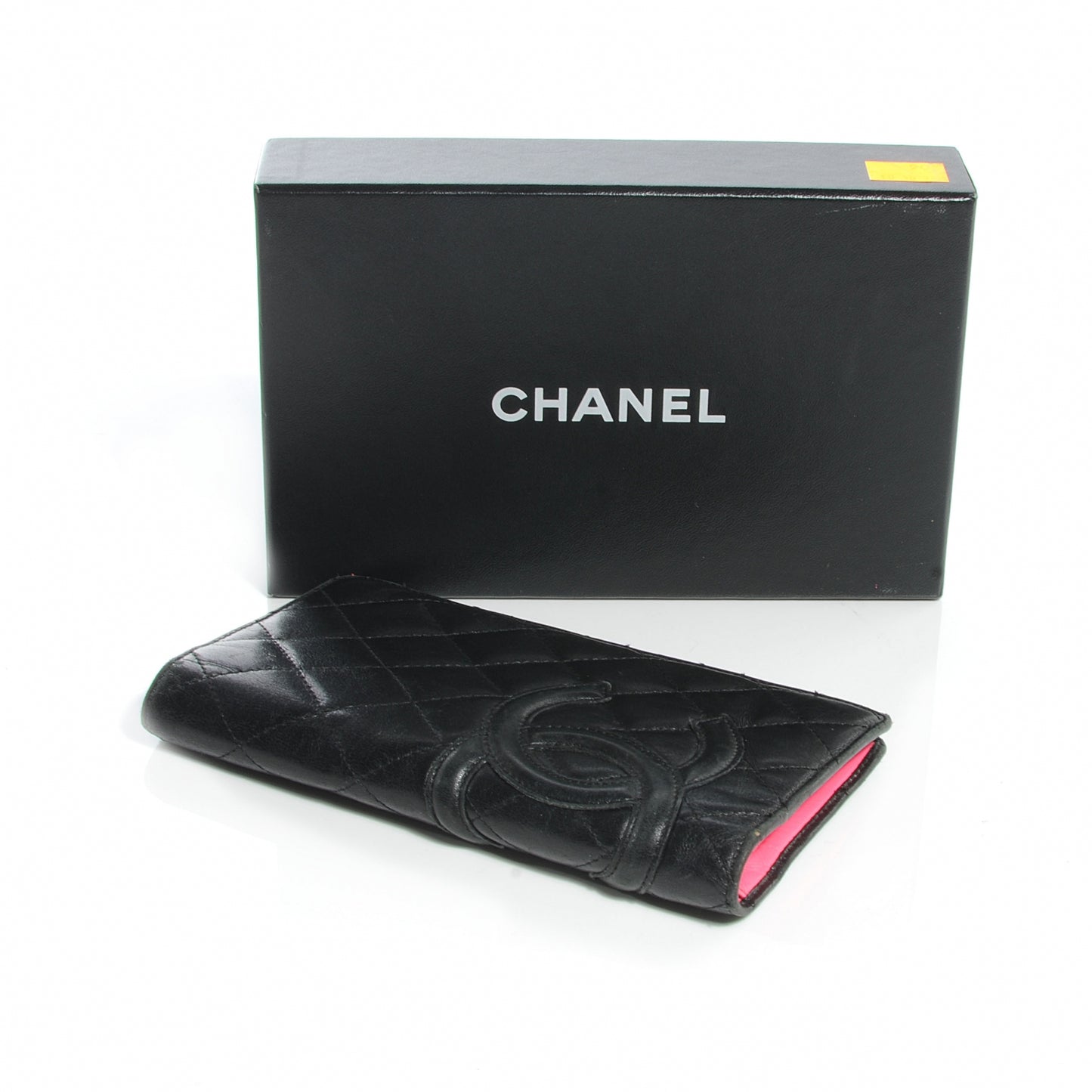 Calfskin Quilted Cambon Yen Wallet Black