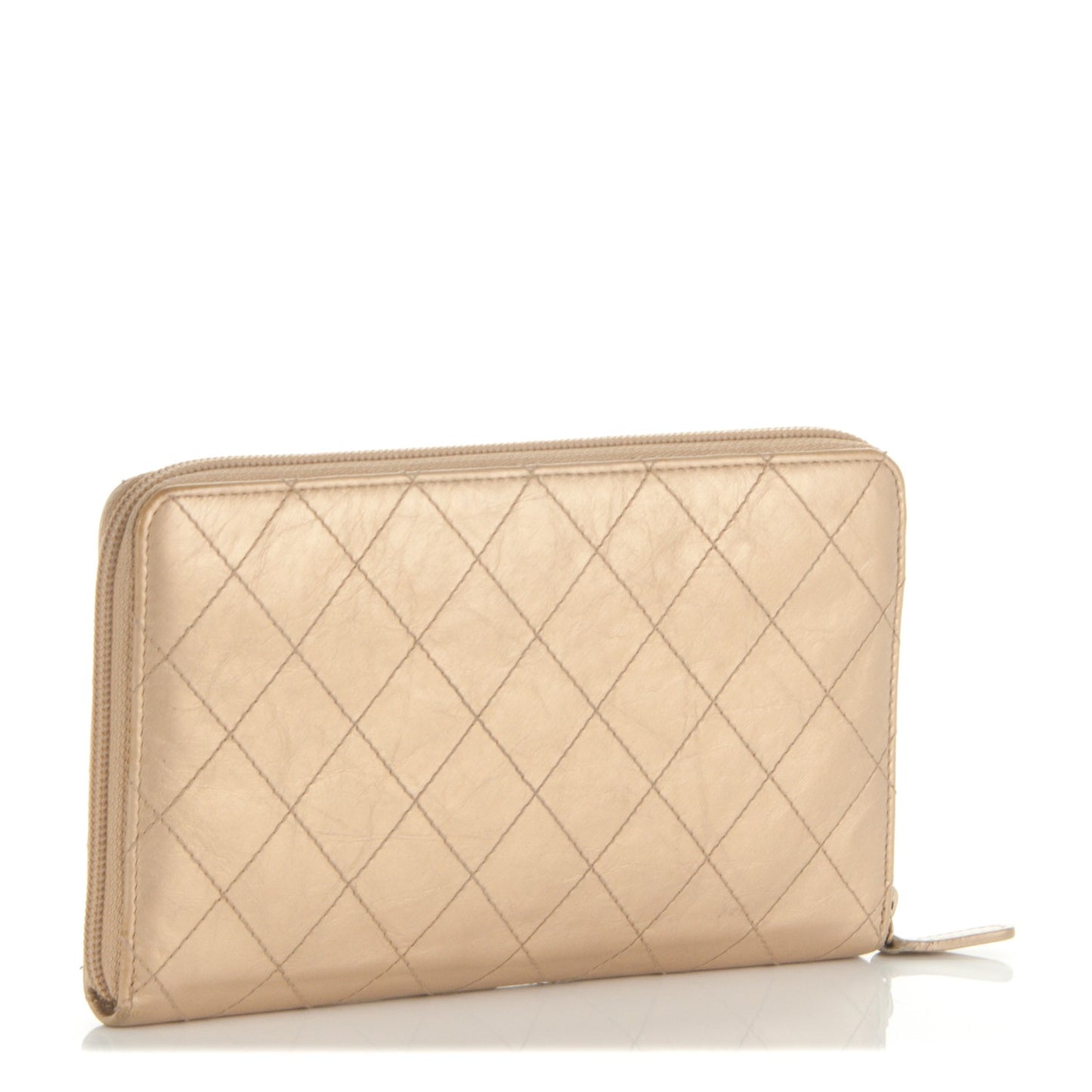 Calfskin Large Zip Around Wallet Gold
