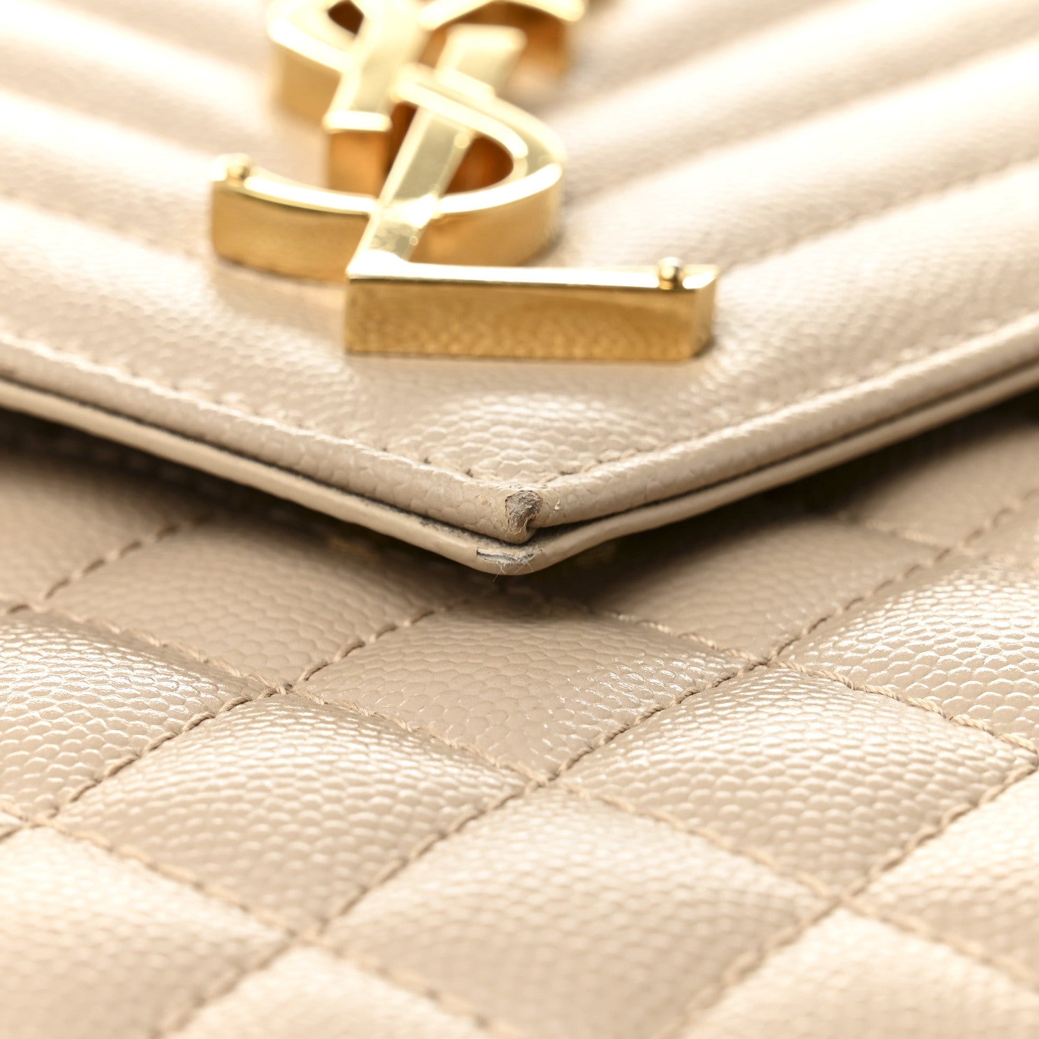 Saint Laurent Grain De Poudre Mixed Matelasse Large Triquilt Monogram Satchel Dark Beige 13 of 13