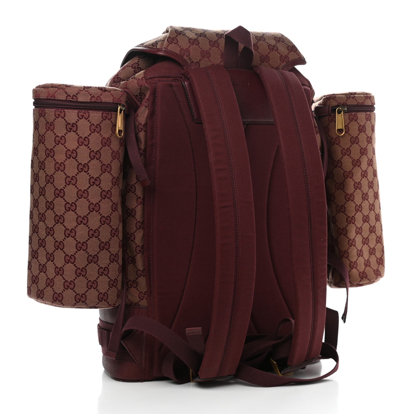 GG Monogram Script Logo Large Double Pocket Backpack Sahara Rubino Bordeaux