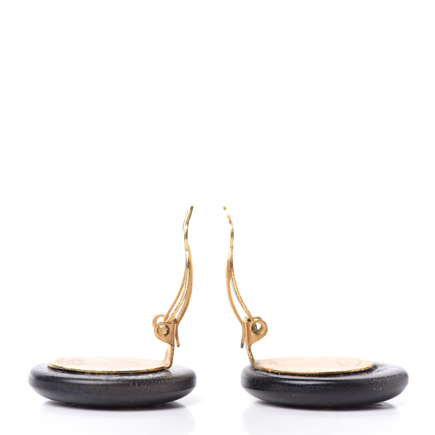 Resin CC Round Clip On Earrings Gold Black
