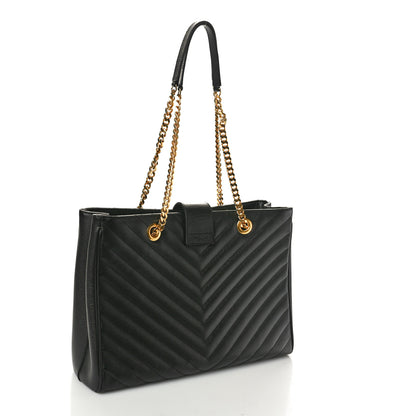 Saint Laurent Grain De Poudre Matelasse Chevron Monogram Shopping Bag Black 3 of 11