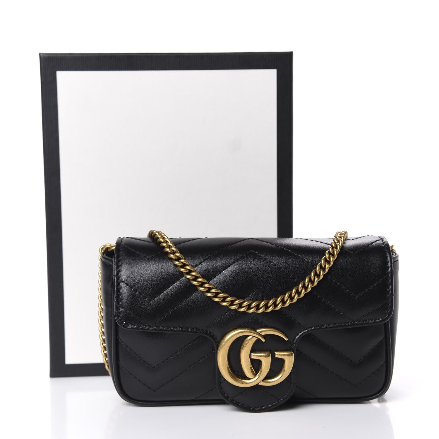 Gucci Calfskin Matelasse Super Mini GG Marmont Shoulder Bag Black 11 of 11