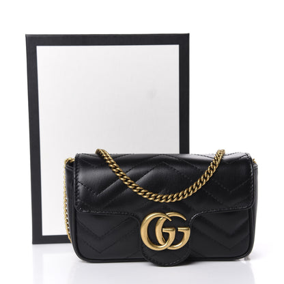 Gucci Calfskin Matelasse Super Mini GG Marmont Shoulder Bag Black 11 of 11