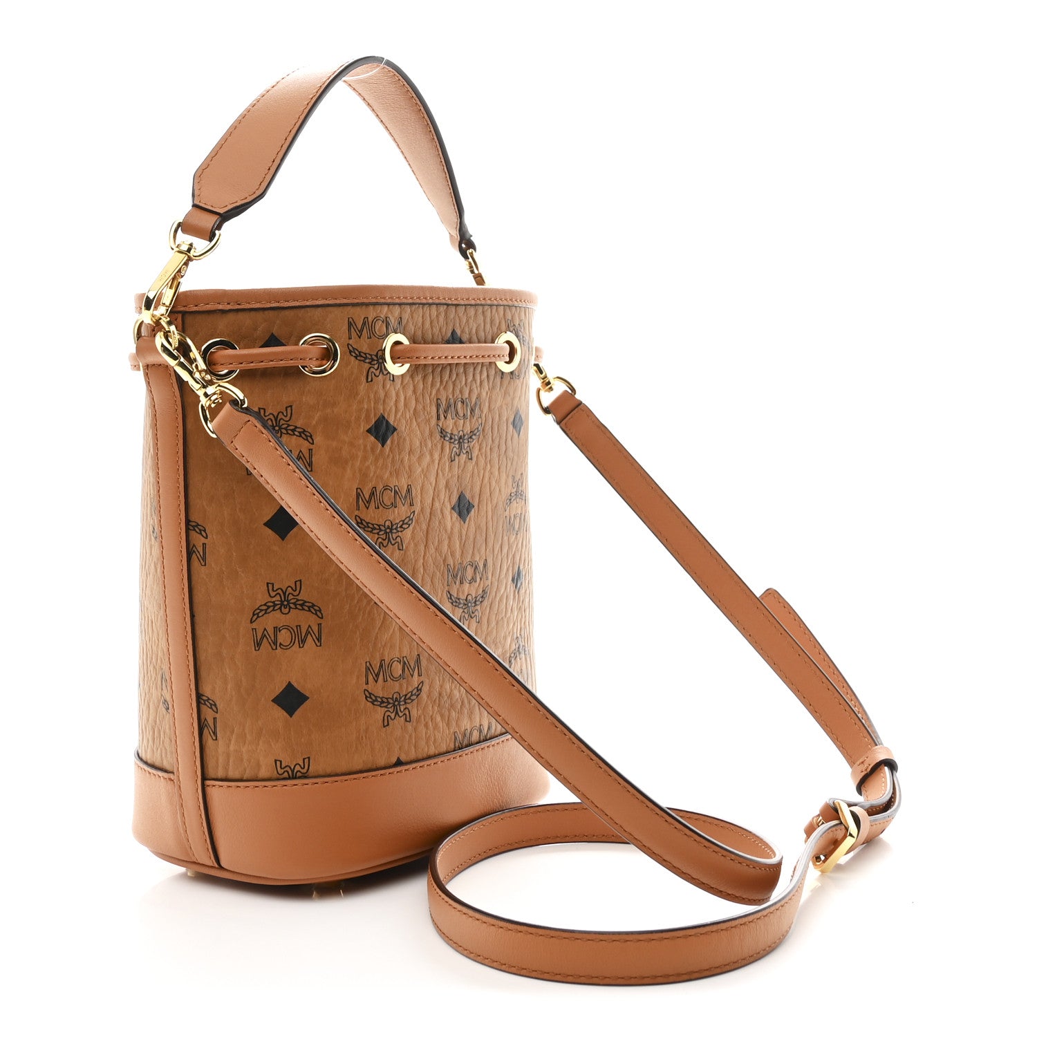 MCM Visetos Mini Dessau Drawstring Bucket Bag Cognac 1808808