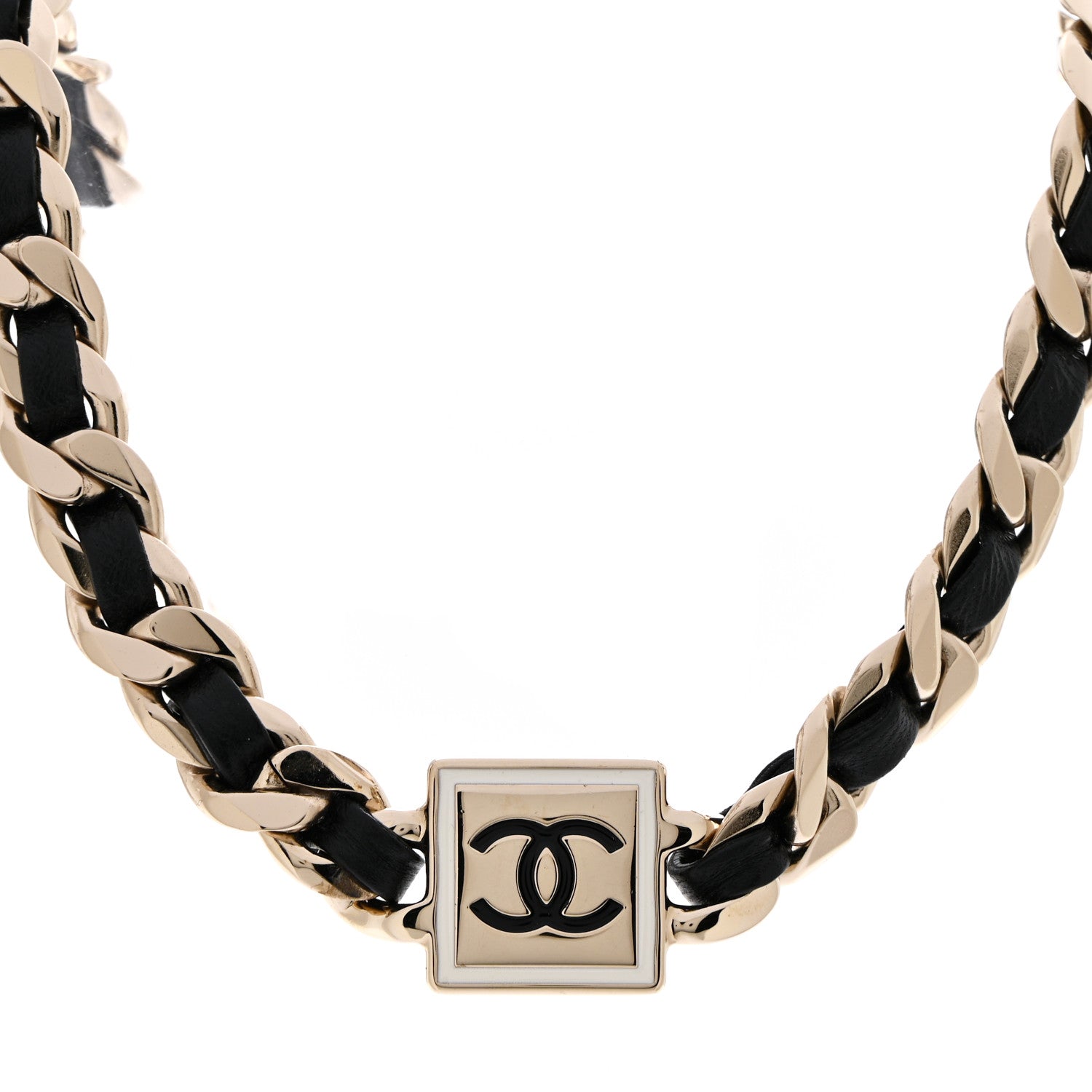 Chanel Metal Lambskin CC Square Choker Gold Black White 1 of 7