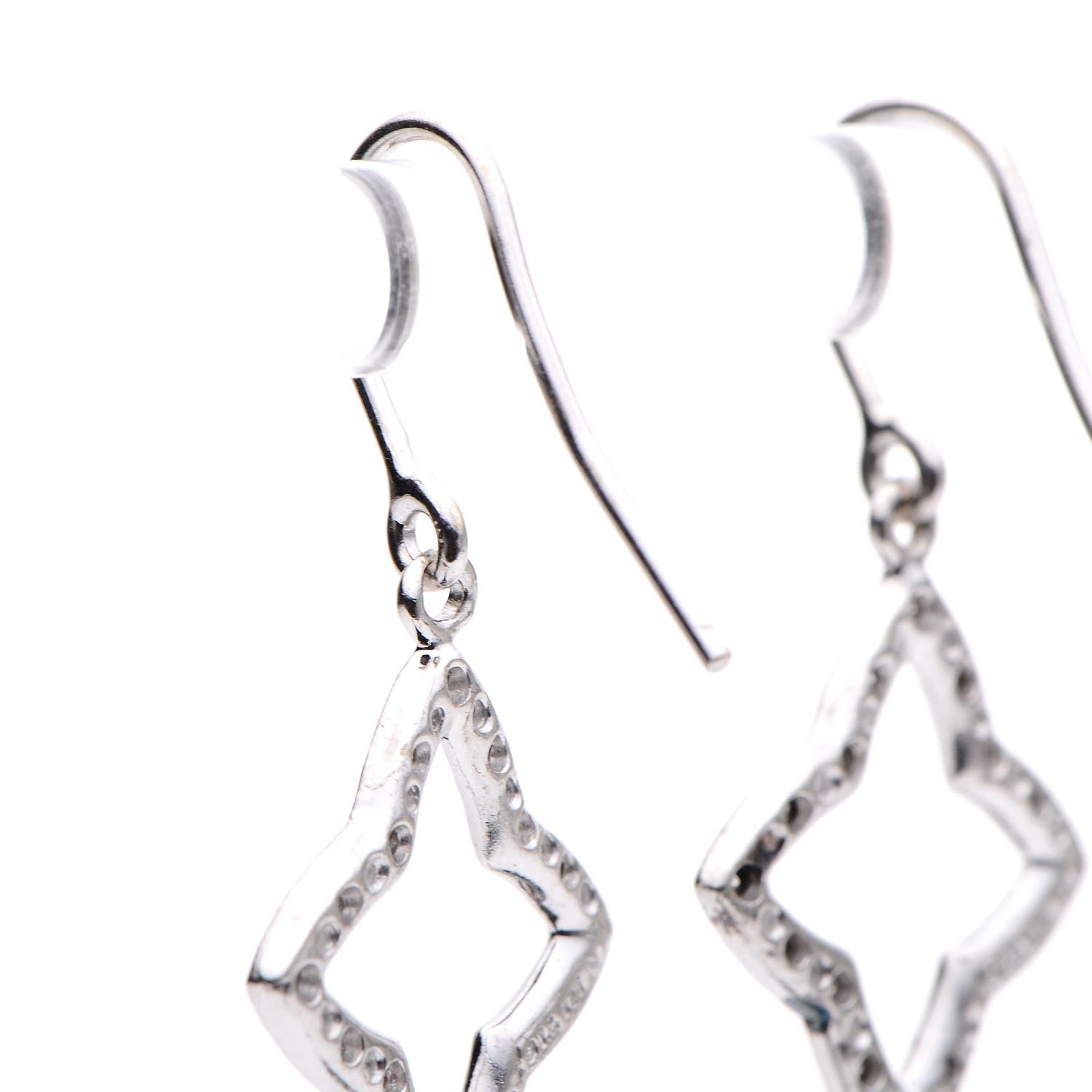 David Yurman Sterling Silver Pave Diamond Quatrefoil Onyx Drop Earrings 3 of 4