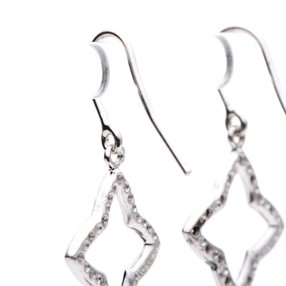 David Yurman Sterling Silver Pave Diamond Quatrefoil Onyx Drop Earrings 3 of 4