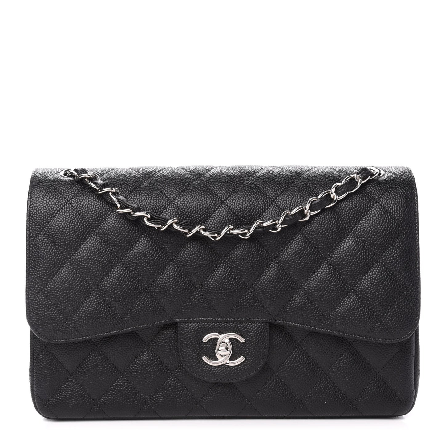 Caviar Quilted Jumbo Double Flap Black