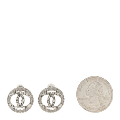 Chanel Pearl Crystal CC Round Earrings Silver 2 of 4