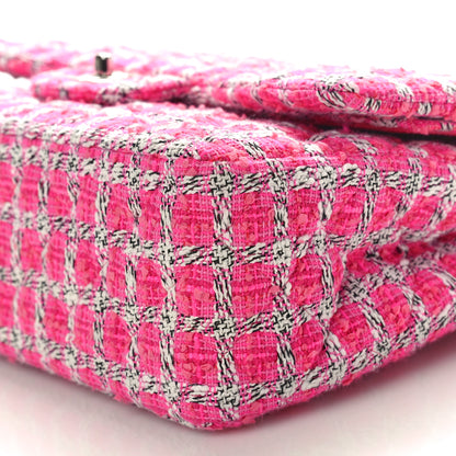 Chanel Tweed Quilted Jumbo Double Flap Hot Pink 10 of 10