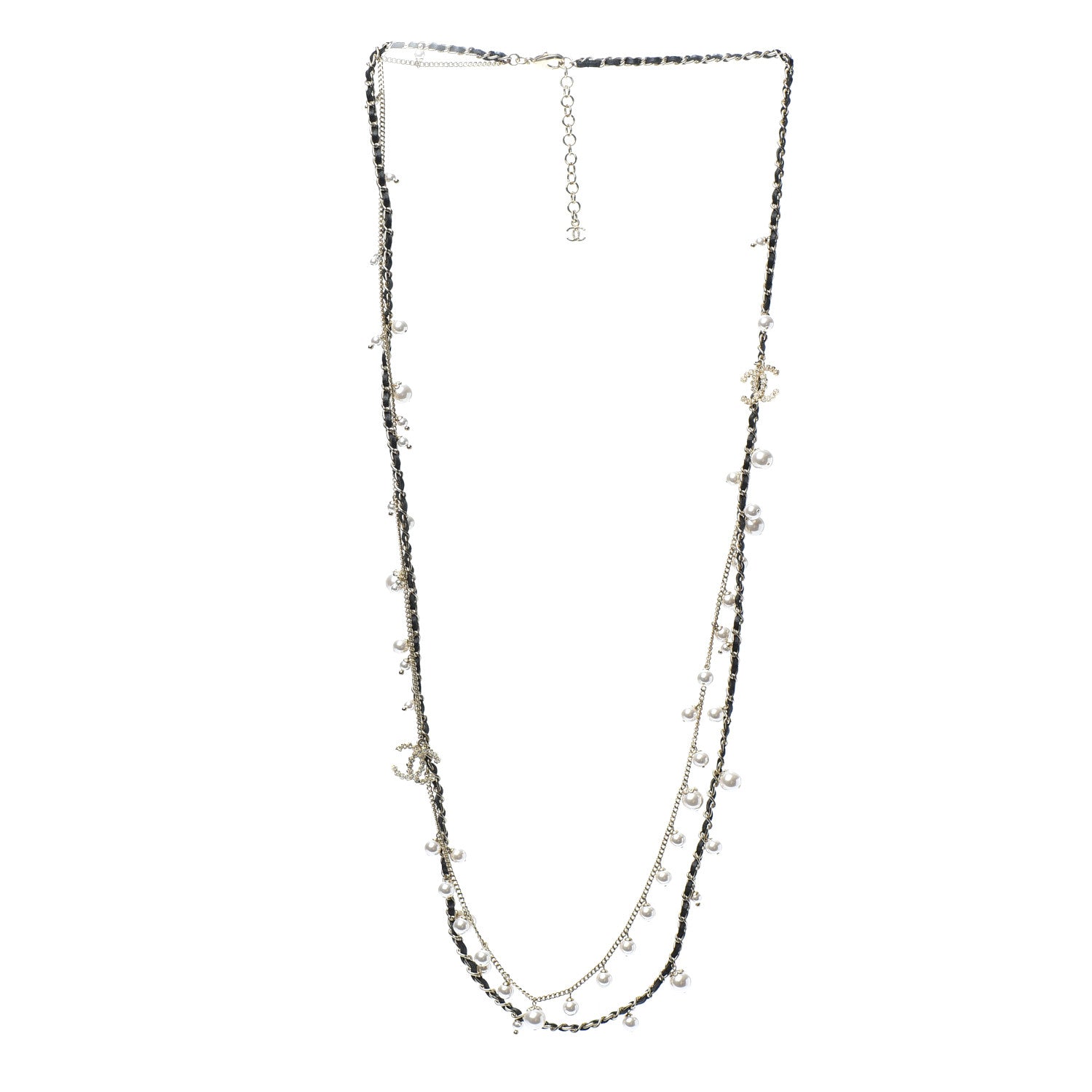 Chanel Lambskin CC Pearl Chain Necklace Black Gold 3 of 4