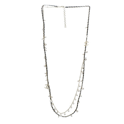 Chanel Lambskin CC Pearl Chain Necklace Black Gold 3 of 4
