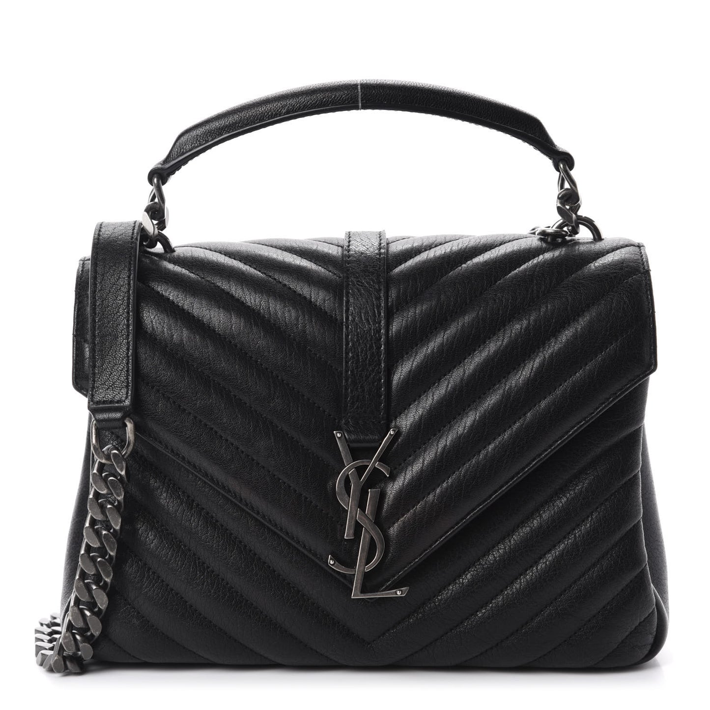 Sheepskin Matelasse Chevron Monogram Medium College Bag Black